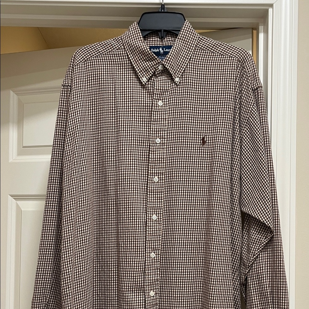 Ralph Lauren Men's Brown and White Checkered Shirt